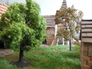 Blick vom runden Turm in den Garten