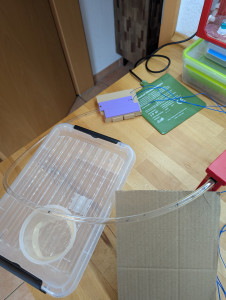 Provisorisches Gesamtsetup, mit flachen Schlauch. Ja meine Messor können nicht klettern, die rollen den Schlauch immer runter.